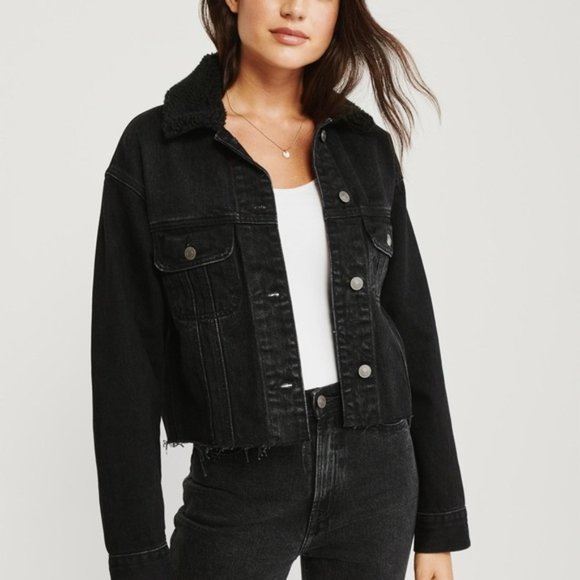 Abercrombie Sherpa Collar Oversized Trucker Jacket XXS NWT - Picture 1 of 6
